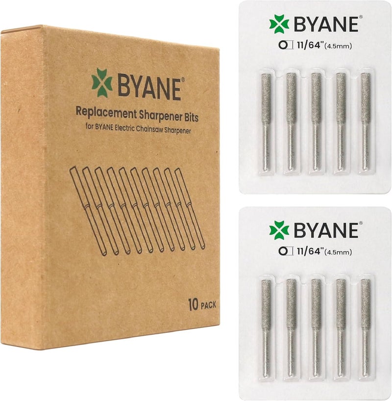 Byane Diamond Chainsaw Sharpening Bits - 11/64''(4.5mm) Carbide Chain Grinding Stones 10PCS, Optimized for Carbide & Standard Chains, Electric Grinder Replacement - Image 1
